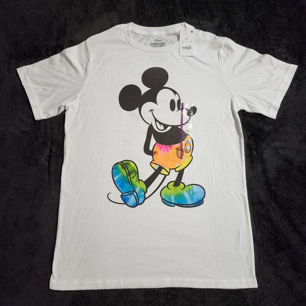 Disney Mickey Mouse Tie-Dye T-Shirt Size Youth XL White Short Sleeves NEW!